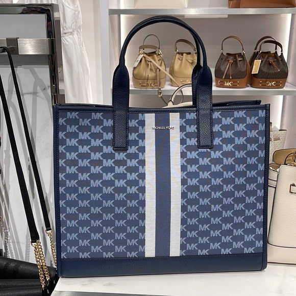 Michael Kors Other - Michael Kors Men Women  XL Cooper Striped Logo Jacquard Structured Tote Handbag